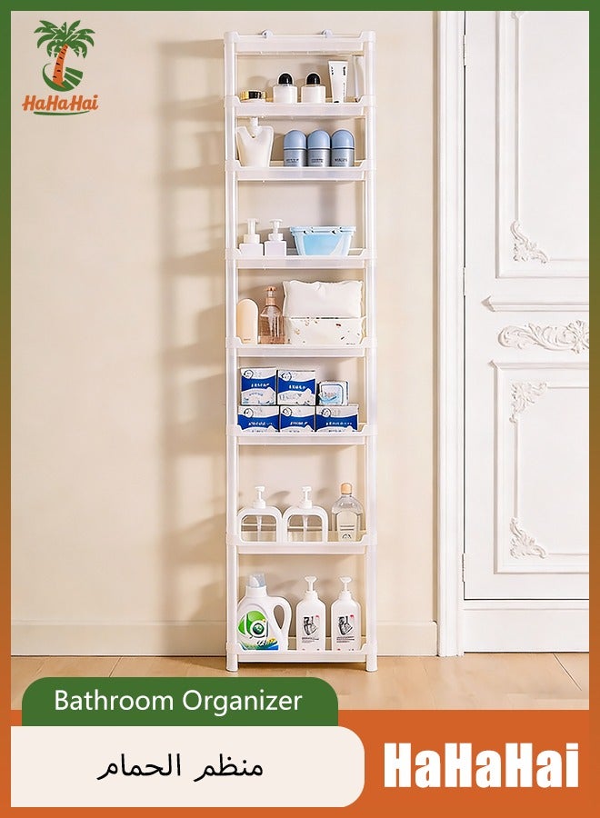 HaHaHai Bathroom Organizer & Kitchen Storage Rack, 8 Tier Slim Bathroom Storage Cabinet, Over Door Narrow Gap Shelf, Space Saving Plastic Organizer for Bathroom, Kitchen & Laundry, 9.5cm Wide 185cm Height - Image 1